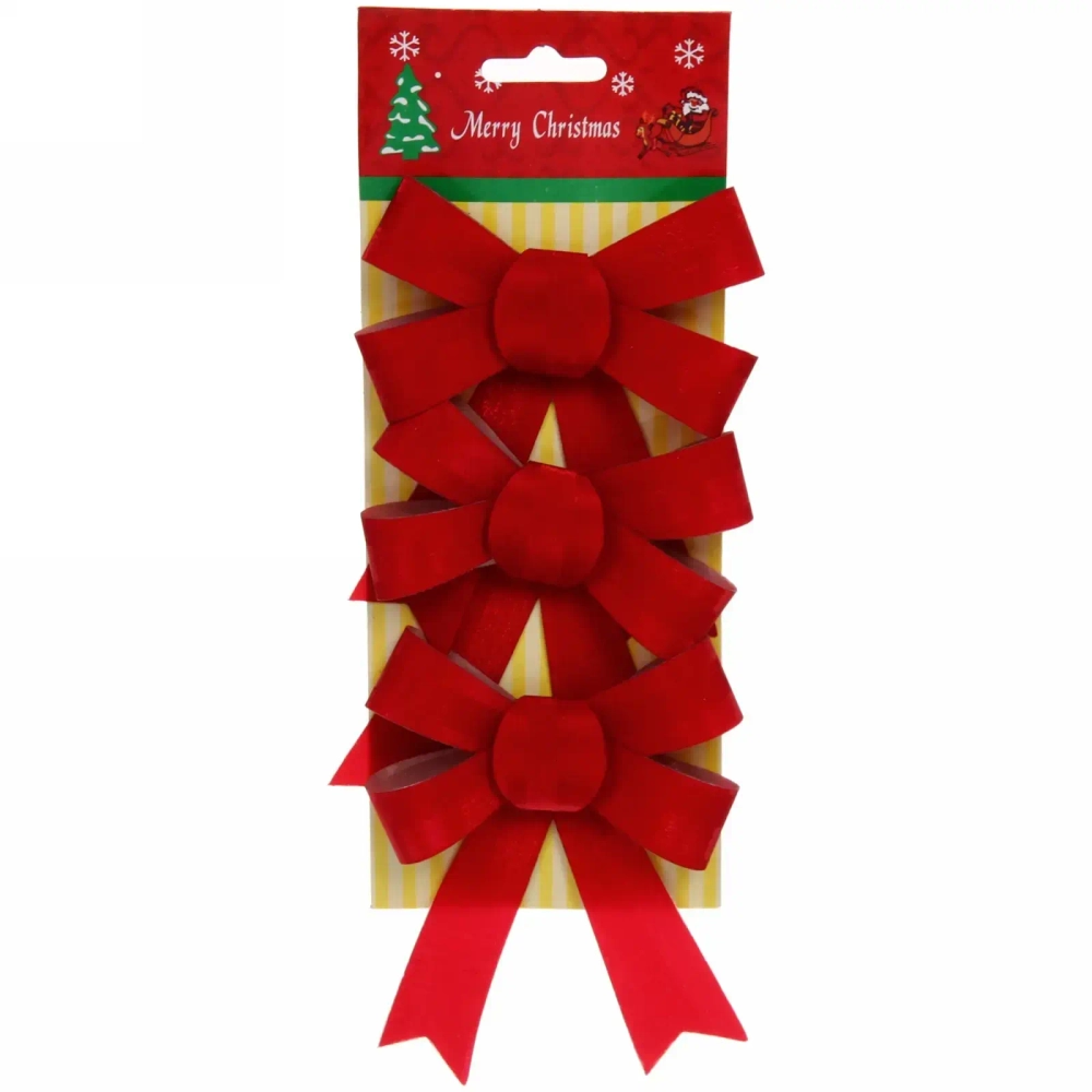 Бант на ёлку «Красный блеск» 11 см (набор 3 шт)