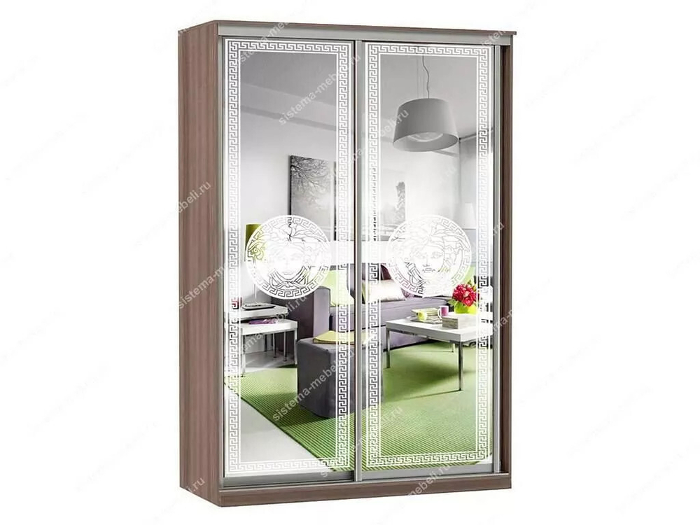 Шкаф купе Модерн 1490х450 2-х дверный 2-х секционный зеркальный с пескоструем №1 шимо темный
