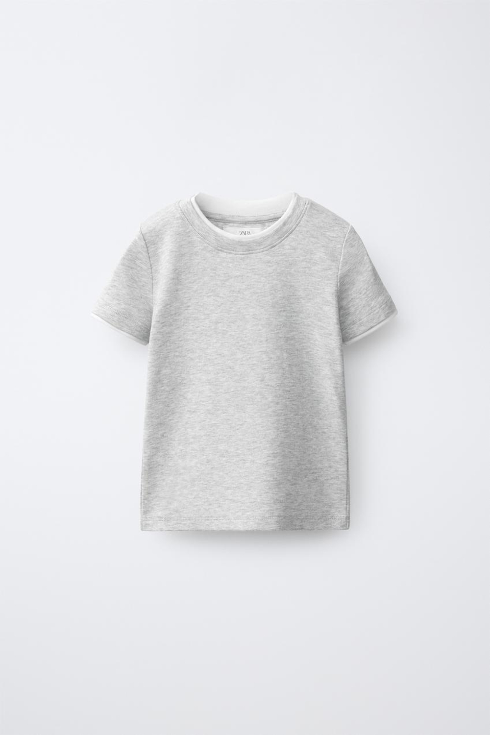 ZARA ФУТБОЛКА С ДВОЙНЫМ ВОРОТНИКОМ ИЗ МОДАЛА, СЕРЫЙ МЕЛАНЖ