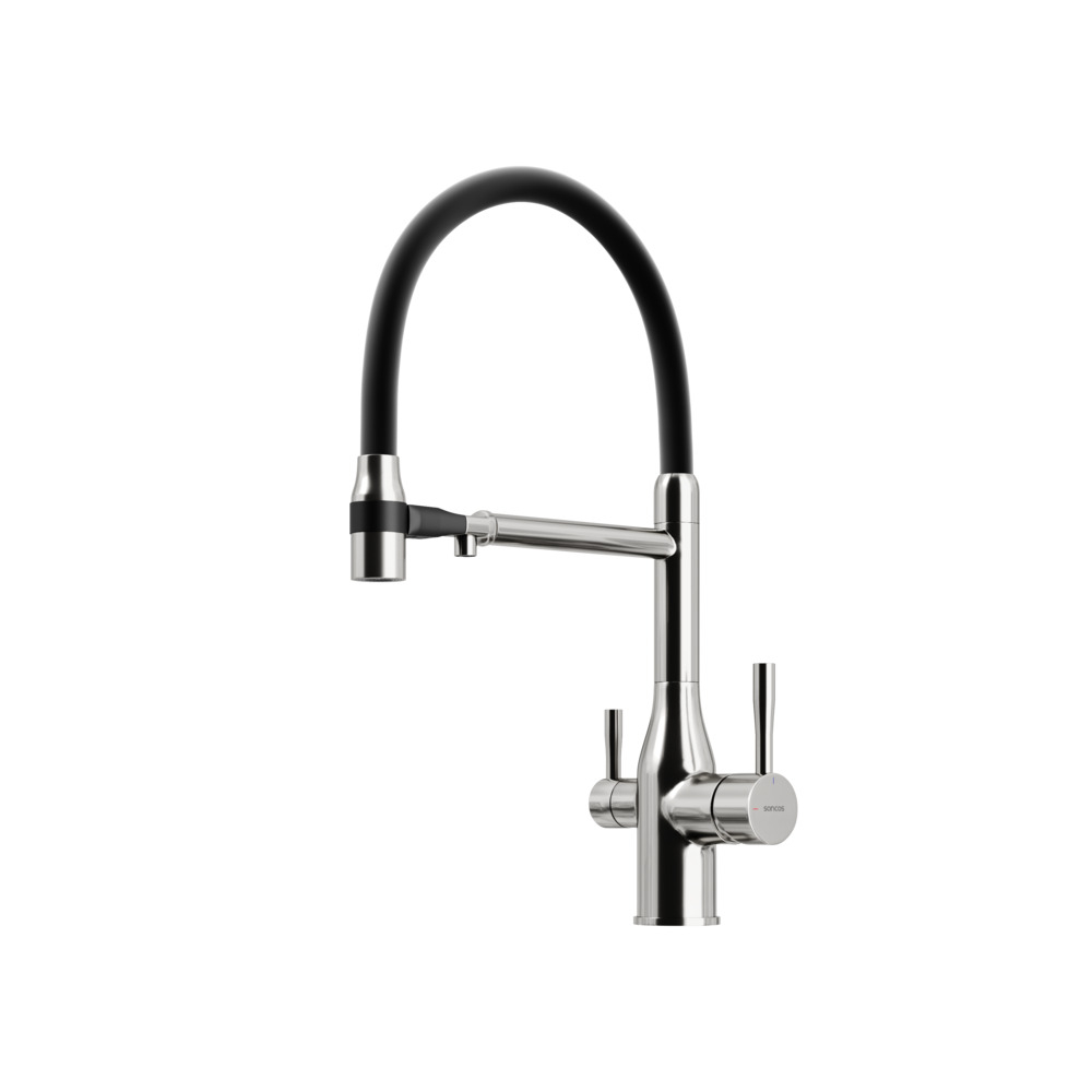 Смеситель для кухни Sancos Garda с гибким изливом, цвет брашированный никель/черный, арт. SC4009BN