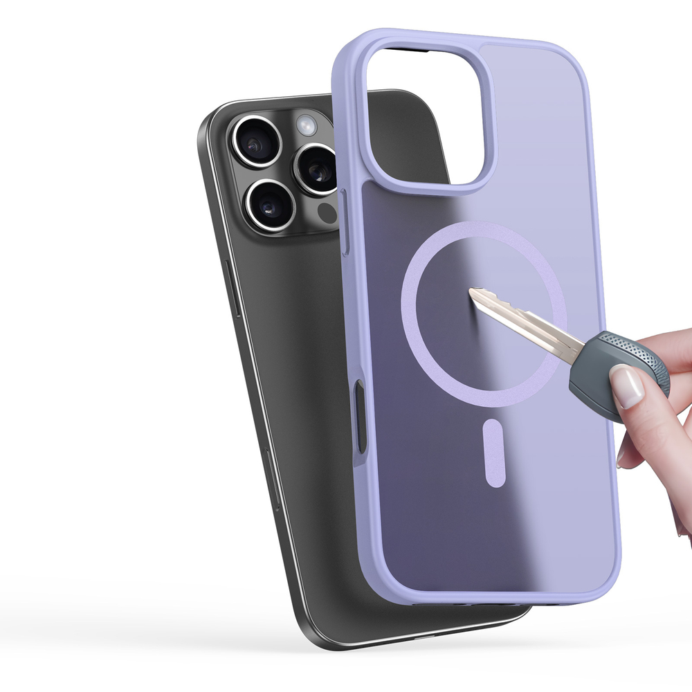 Прозрачный матовый чехол с рамками фиолетового цвета (Light Purple) и с MagSafe от Dux Ducis для iPhone 16 Pro Max, серия Yind Series Case