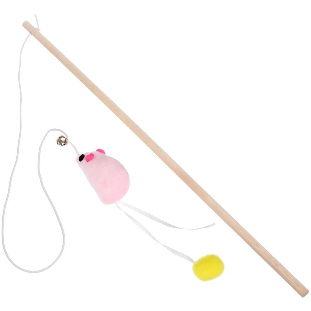 Игрушка - дразнилка на палочке «ЦапЦап», мышка с колокольчиком, цвет розовый, 40см ( пакет с подвесом)✦