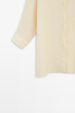 Massimo Dutti Короткое льняное платье-рубашка, светло-желтый
