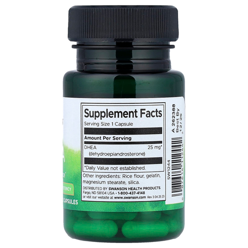 Swanson, DHEA, высокая эффективность, 25 мг, 30 капсул