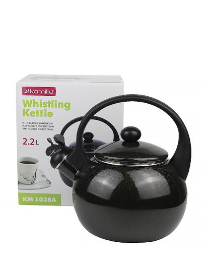 Чайник 2,2 л. эмалированный со свистком Kamille KM 1038A с черной бакелитовой ручкой