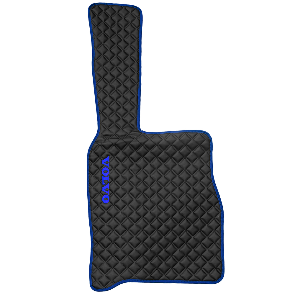 Ковры VOLVO FM до 2008 года (экокожа, черный, синий кант, синяя вышивка)