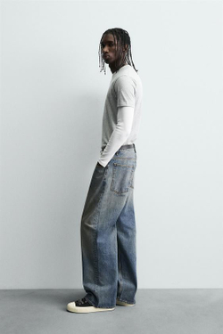 ZARA ДЖИНСЫ BAGGY FIT С ЭФФЕКТОМ ВИНТАЖА, ВЫЦВЕТШИЙ СИНИЙ