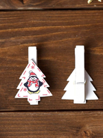 Набор новогоднего декора на прищепке, 6 шт. "Елочки с пингвинами"