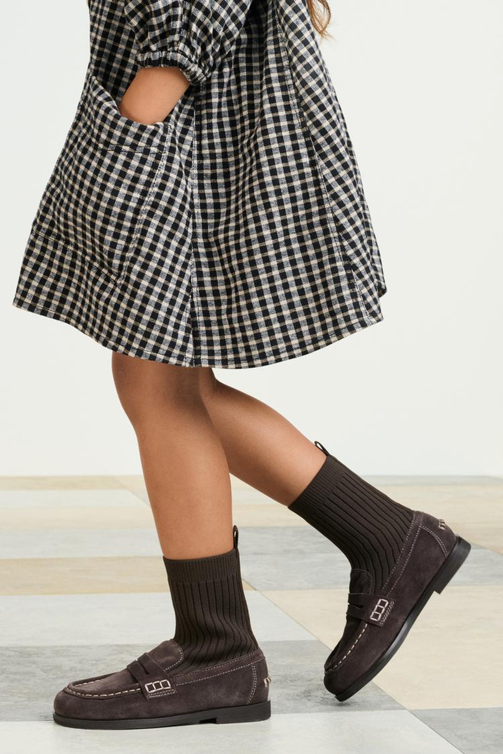 ZARA ПЛАТЬЕ-РУБАШКА В КЛЕТКУ, ЧЕРНЫЙ