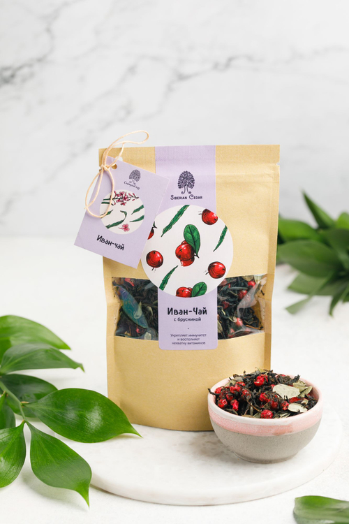 Иван-чай с брусникой / CraftTea / дой пак / 40 г / Сибирский кедр