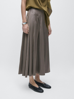 Massimo Dutti Юбка миди с декоративными складками и вощеной отделкой, серый