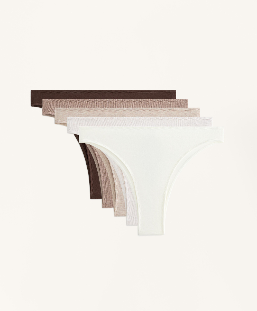 OYSHO Набор из 5 пар трусов-бразильяно из хлопковой смеси в рубчик, бежевый