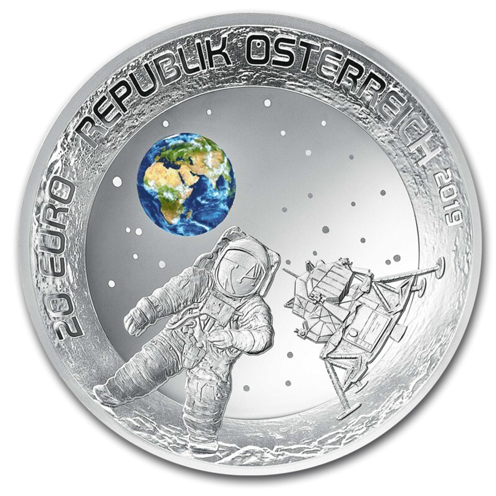 20 долларов. Аполлон 11 Высадка на луну 50 лет Космос. Австрия. 2019 год. PROOF