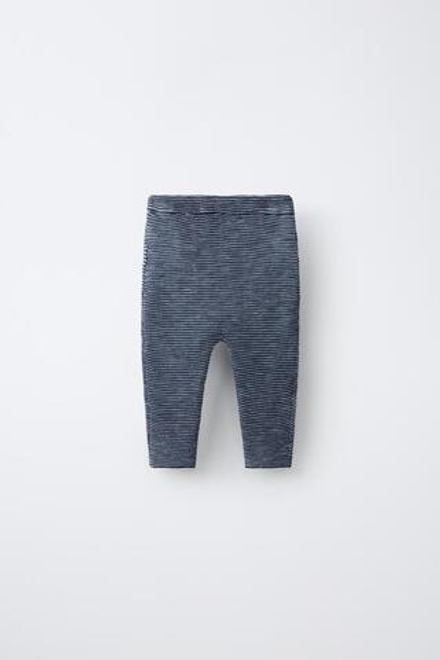 ZARA ТРИКОТАЖНЫЕ БРЮКИ В ПОЛОСКУ, ВЫЦВЕТШИЙ СИНИЙ