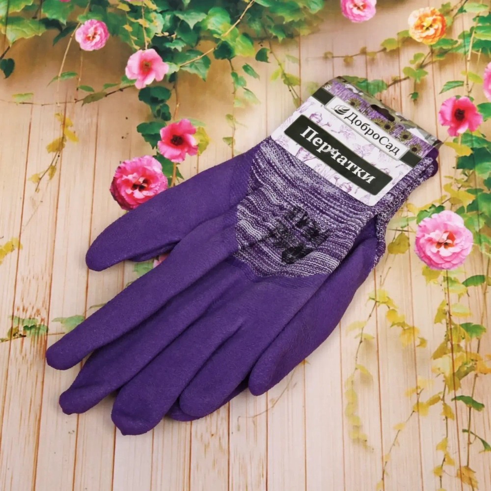 Перчатки нейлоновые «Меланж» с резиновым покрытием облив 3/4 8 р-р ДоброСад