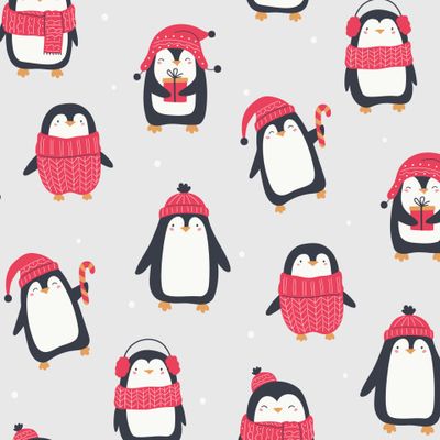 Пингвины на сером фоне