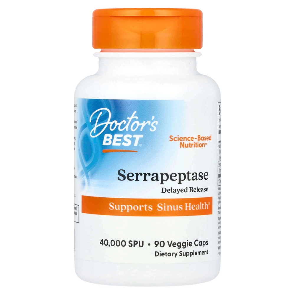 Doctor's Best, серрапептаза, 90 растительных капсул