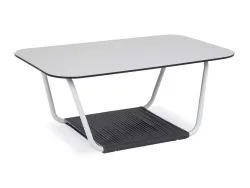 "Гранада" журнальный стол 90х60см из HPL, цвет "молочный", каркас белый муар, роуп темно-серый круглый