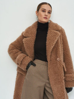 Шуба из шерсти мериноса чебурашка, коричневая, SilverFox