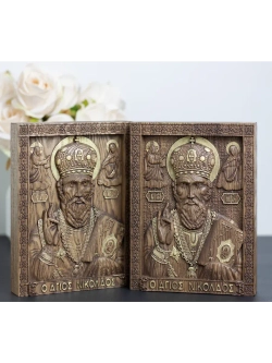 Николай Чудотворец деревянная резная икона, ясень
