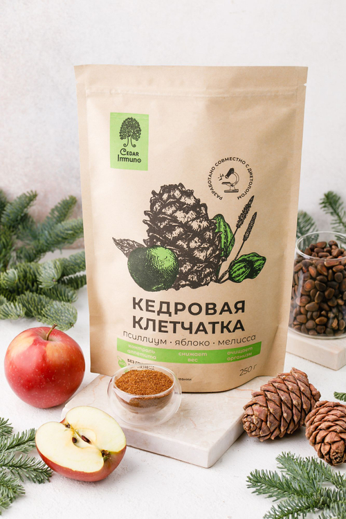 Мультикомпонентная клетчатка  КЕДРОВАЯ  ПСИЛЛИУМ ЯБЛОКО / Cedar Immuno/дой-пак/ 250г/ Сибирский кедр