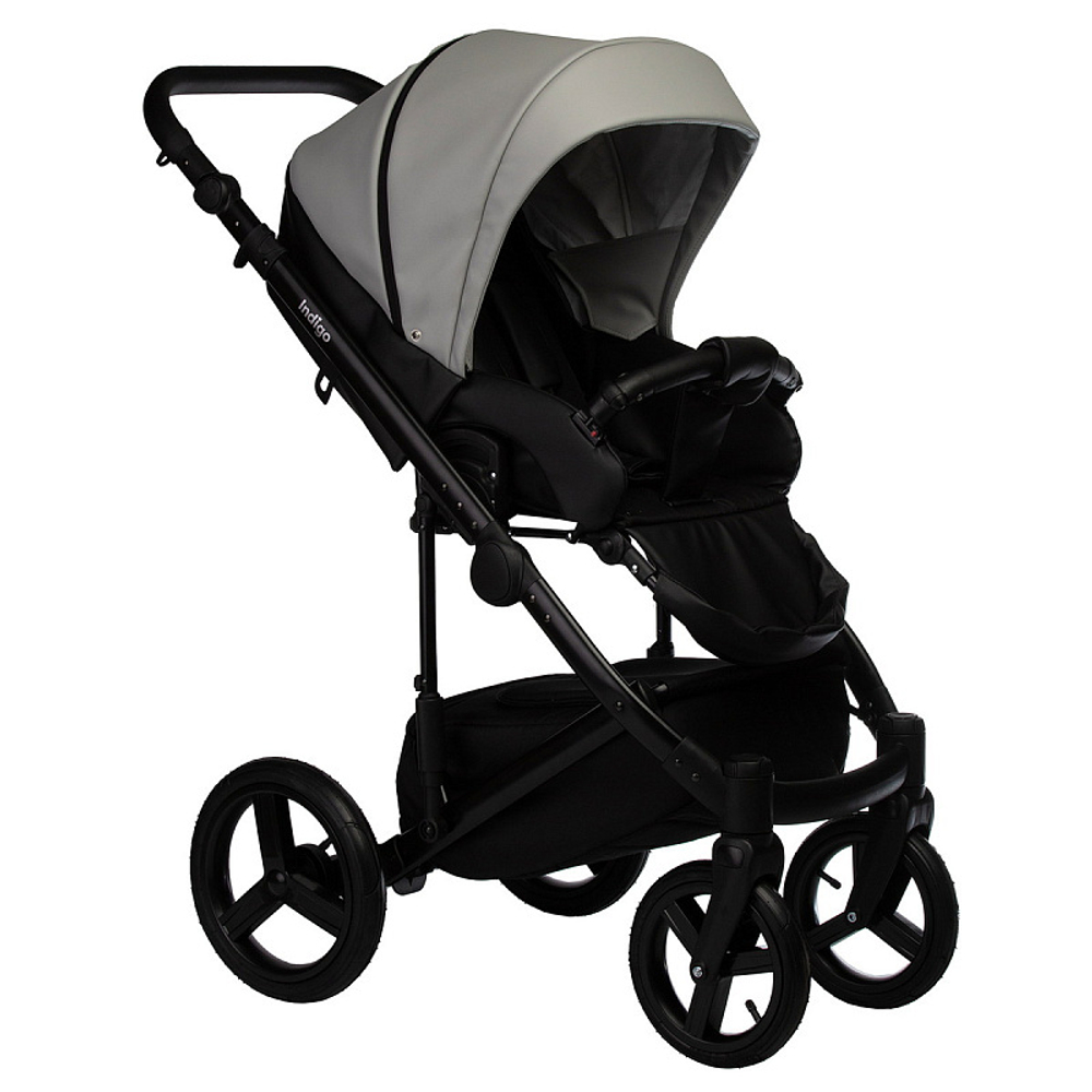 Детская коляска Indigo Tour Eco 2 в 1 Te02 черная кожа+серая кожа
