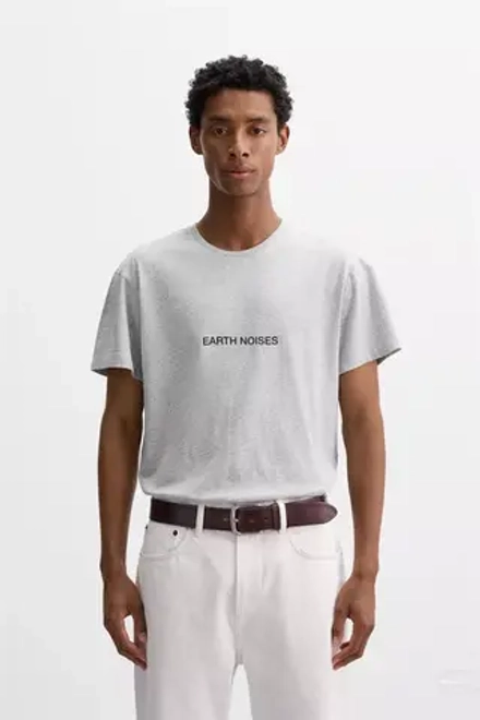 ZARA ПРИТАЛЕННАЯ ФУТБОЛКА С ТЕКСТОМ, СЕРЫЙ МЕЛАНЖ