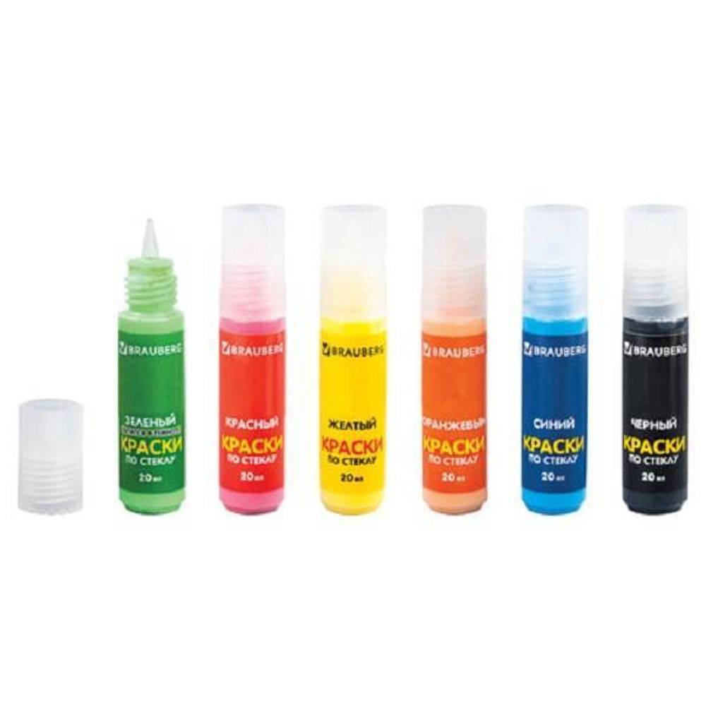 Краски витражные 6 цветов по 20мл, Brauberg