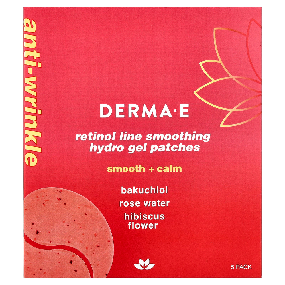 DERMA E, Разглаживающие гидрогелевые патчи с ретинолом, для всех типов кожи, 5 шт.