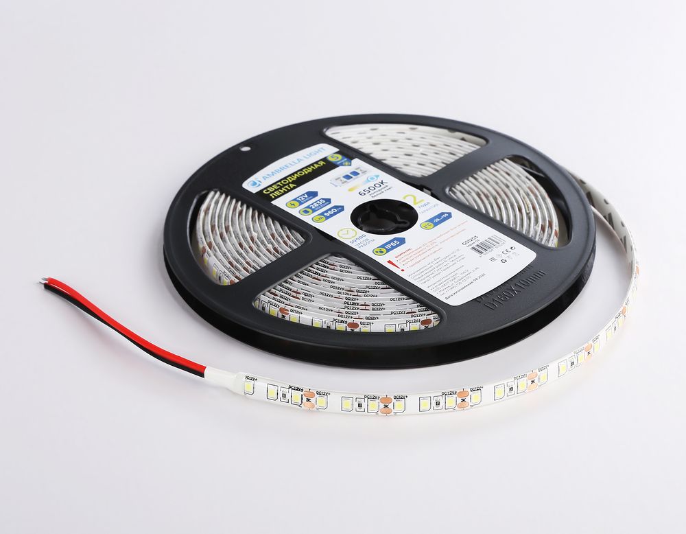 Ambrella Светодиодная лента Ambrella Light GS1203 2835 120Led /9.6W m/ 12V IP65 6500K 5m/кратность резки 25mm LED Strip 12V GS1203