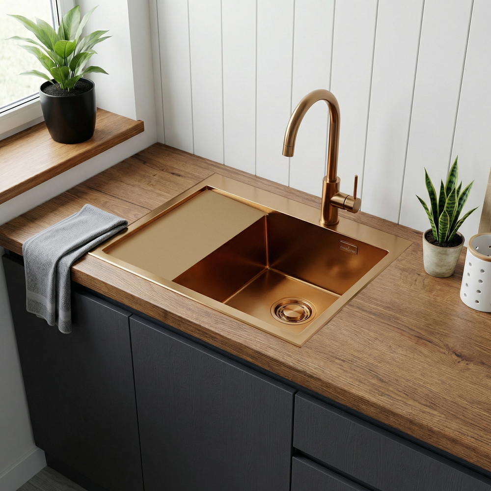 Мойка настол.монтаж 60х50 (3,0) прав. вып 3 1/2  MIXLINE ПРО С ФАСКОЙ 20см с сифоном (бронза)