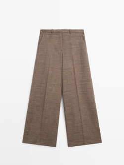 Massimo Dutti Широкие объемные брюки из шерстяной смеси, серо-коричневый