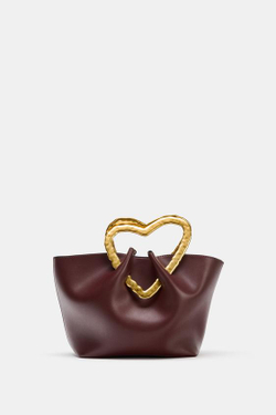ZARA СУМКА С МЕТАЛЛИЧЕСКОЙ РУЧКОЙ, БОРДОВО-КРАСНЫЙ
