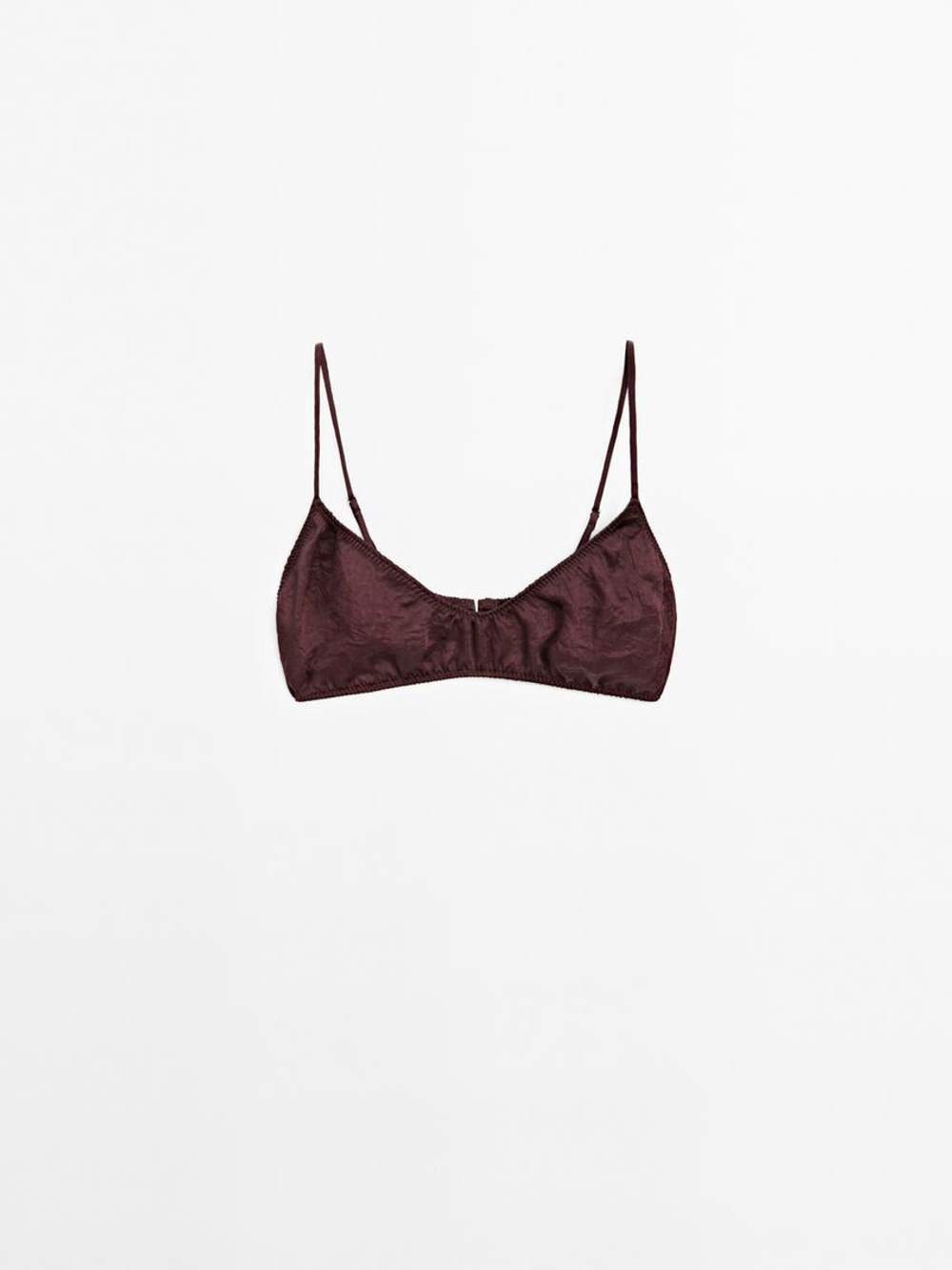 Massimo Dutti Атласный треугольный бюстгальтер - Studio, бордово-красный