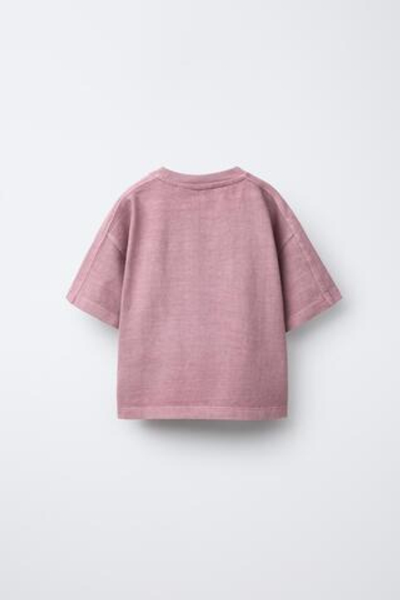ZARA ФУТБОЛКА С ЭФФЕКТОМ ПОТЕРТОСТИ И ВЫШИВКОЙ «ПАЛЬМА», ЛИЛОВЫЙ