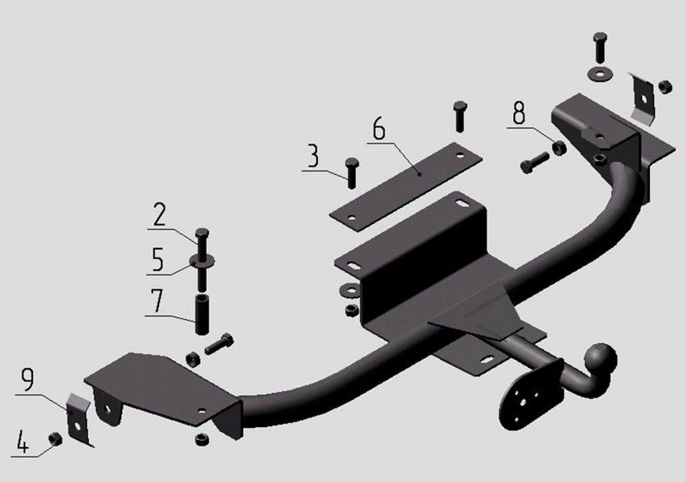 Фаркоп для Daewoo Nexia седан 1995-2010 Тип шара: H (несъемный сварной). Нагрузки: 750/50 кг, DW 03