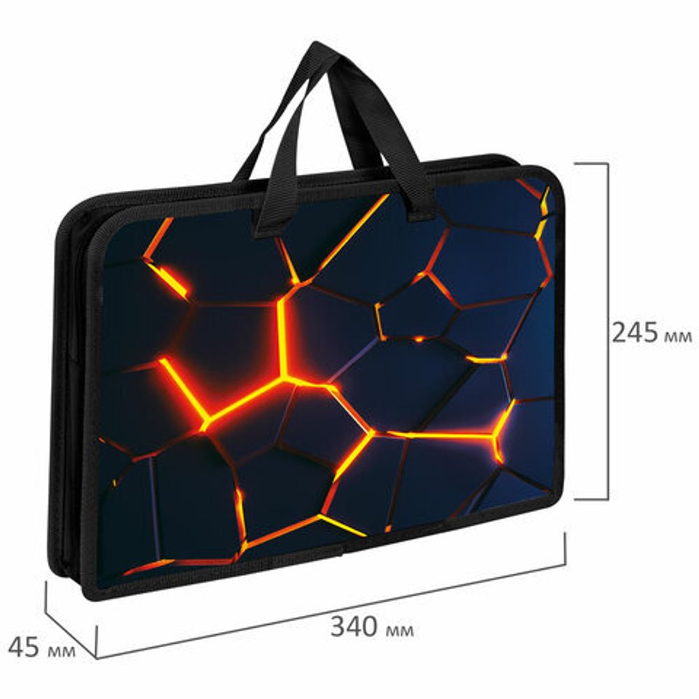 Папка на молнии с ручками ЮНЛАНДИЯ А4, 1 отделение, пластик, ширина 45 мм, "Volcano split", 273358