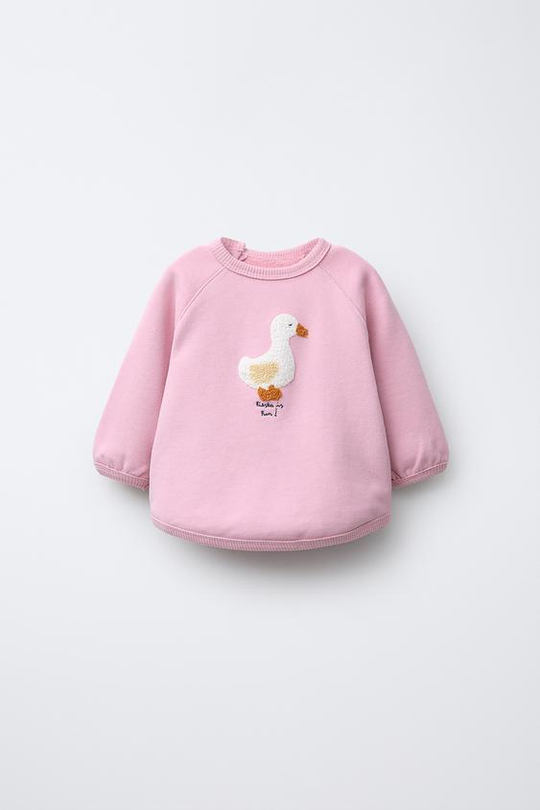 ZARA ТОЛСТОВКА С НАШИВКОЙ ИЗ МАХРОВОЙ ТКАНИ, ЦВЕТ РОЗОВОГО ДЕРЕВА