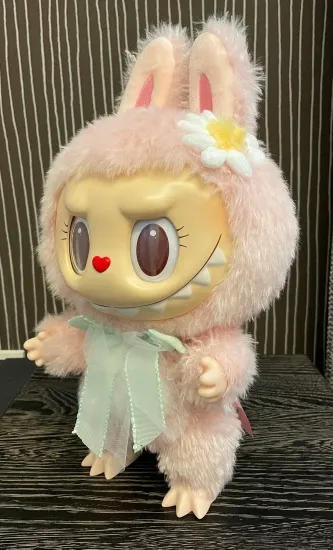 Мягкая игрушка MEGA Лабубу розовая с бантиком 40см в подарочной упаковке