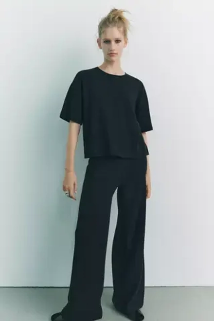 ZARA БРЮКИ ИЗ МЯГКОЙ ТКАНИ В РУБЧИК, ЧЕРНЫЙ