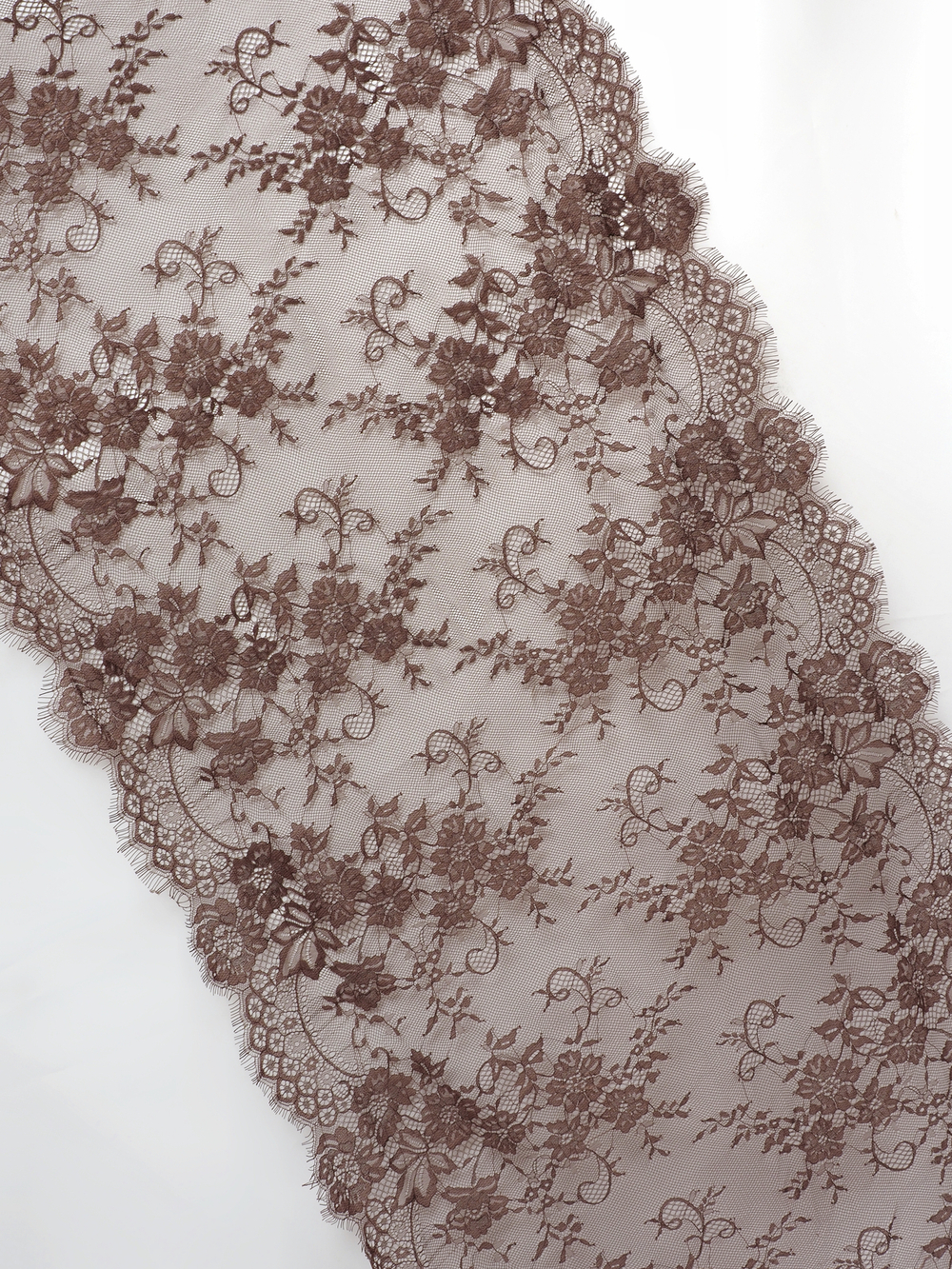 Кружево шантильи для белья шоколад широкое неэластичное ширина 70 см купон 2.9 м