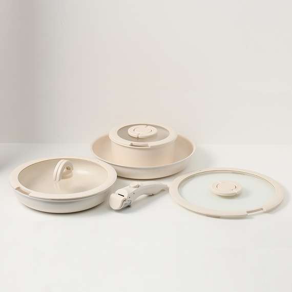 Набор посуды для приготовления со съемной ручкой smart ceramic, 7 предметов, молочный