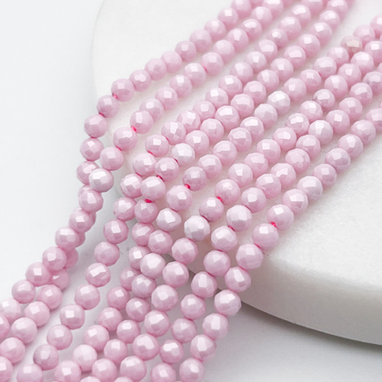 Фианит "матовый" (кубический цирконий), цвет розовый, размер около 3 мм, цена за нить 38 см