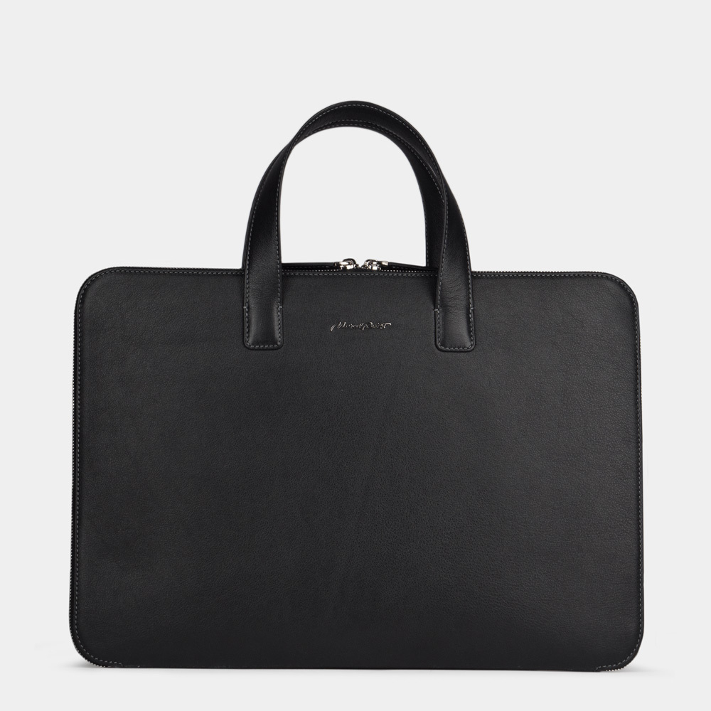 Сумка для MacBook Pro 17" Bocage без карманов из кожи теленка черного цвета