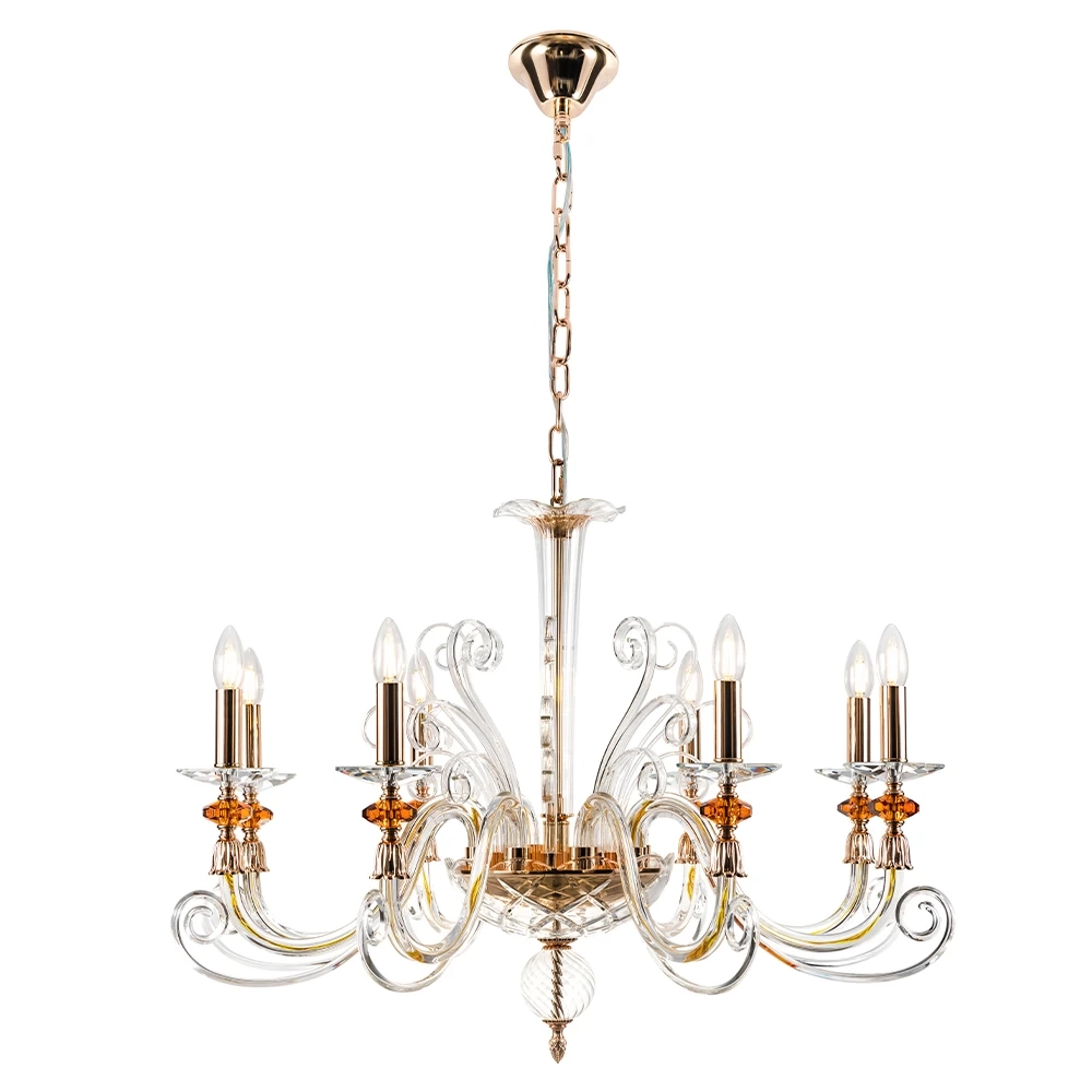 Подвесная люстра Crystal Lux CATARINA CATARINA SP8 V2 GOLD/TRANSPARENT-COGNAC