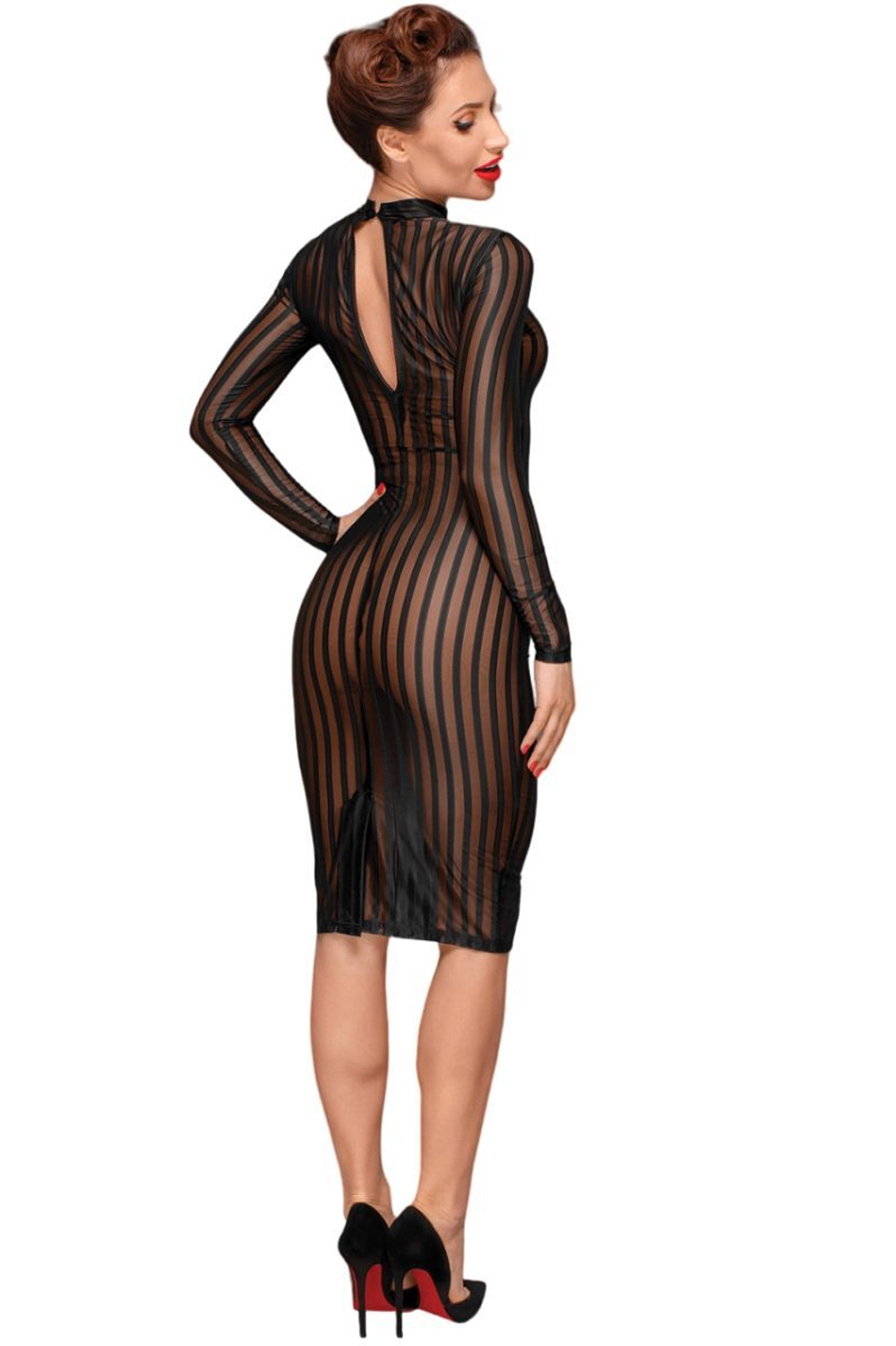 Облегающее платье в полоску из эластичного фатина Classic dress made of elastic tulle (Размер: L) (Цвет: черный)