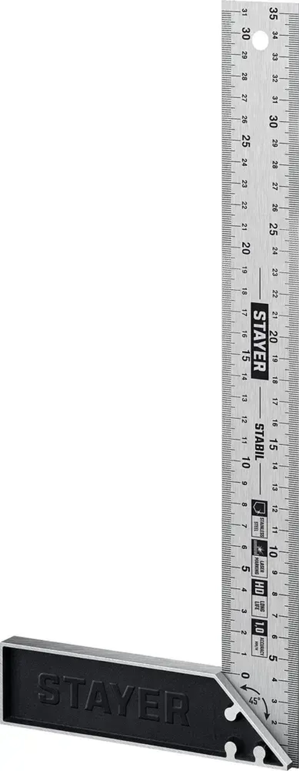 Профессиональный угольник с нержавеющим полотном, 350 мм // STAYER STABIL Professional