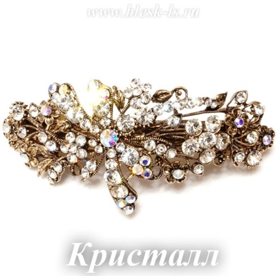 Заколка с замком на бронзовой основе "Стрекоза", Кристалл