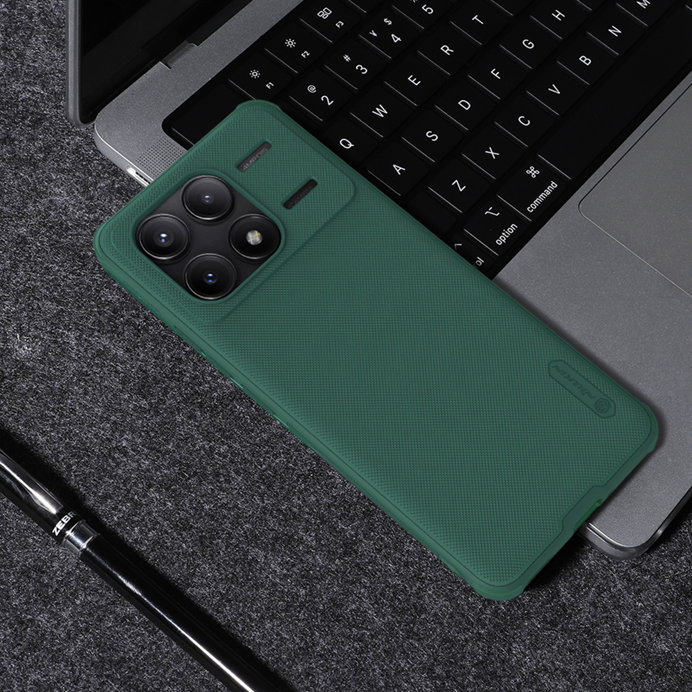 Чехол зеленого цвета (Deep Green) от Nillkin c встроенным круглым магнитом для Xiaomi Poco F6 Pro, серия Super Frosted Shield Pro Magnetic Case