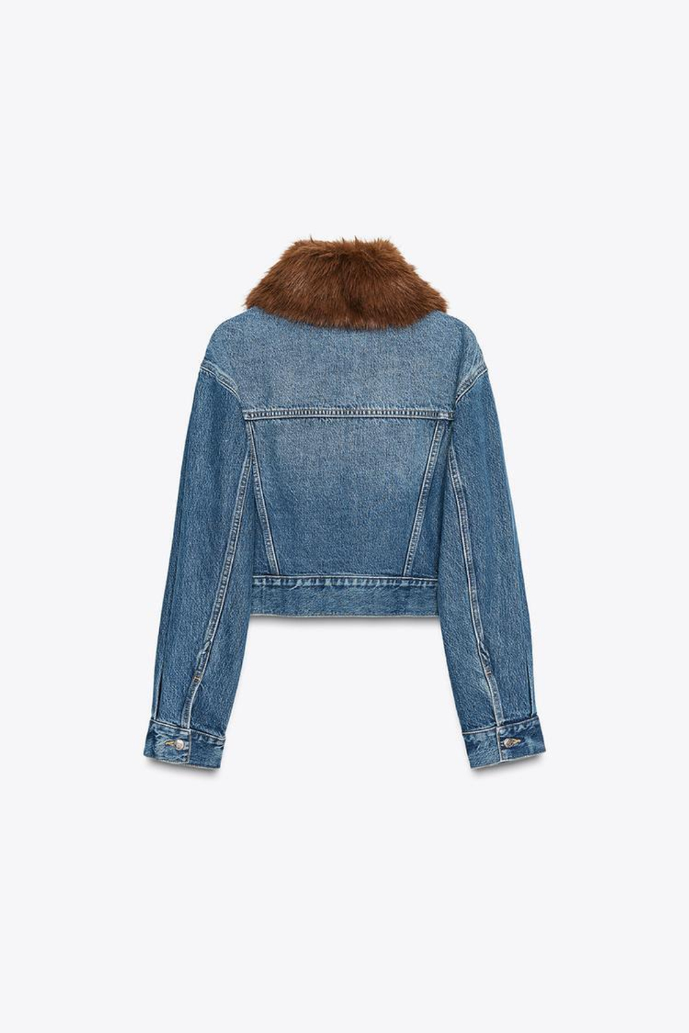 ZARA ДЖИНСОВАЯ КУРТКА С ИСКУССТВЕННЫМ МЕХОМ, ВЫЦВЕТШИЙ СИНИЙ